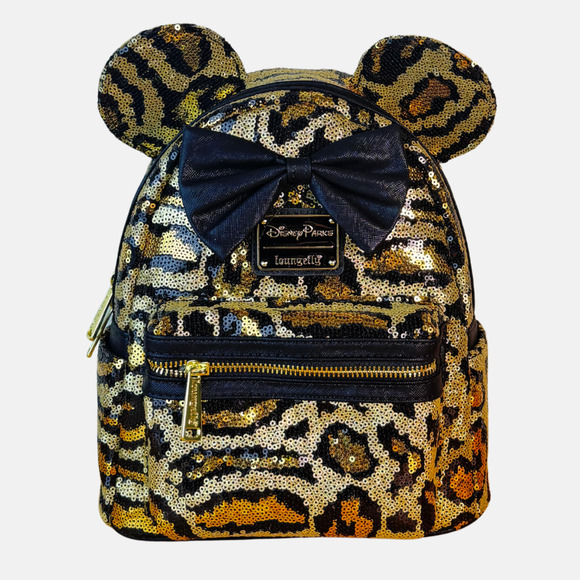 Disney Parks x LOUNGEFLY Animal Kingdom Leopard Sequin Mini Backpack NWT - Picture 1 of 10
